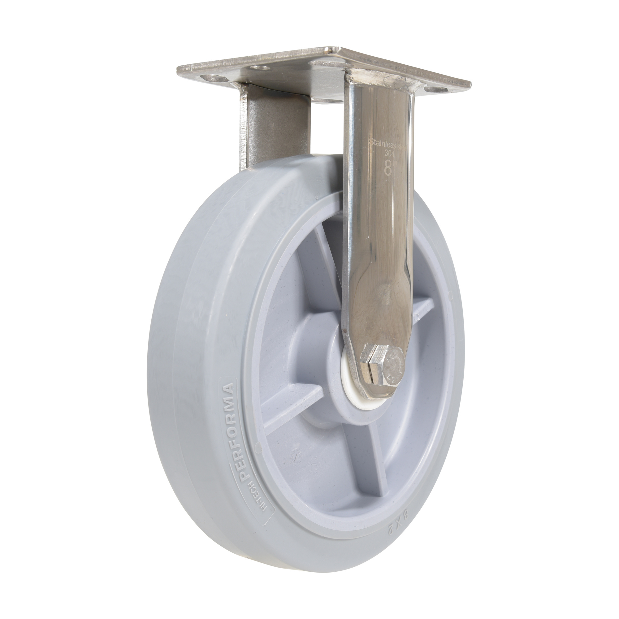 Vestil Rubber Rigid Caster - 8in. x 2in., 675-Lb. Capacity, Stainless Steel, Gray, Model# CST-E-SS-8X2TPR-R